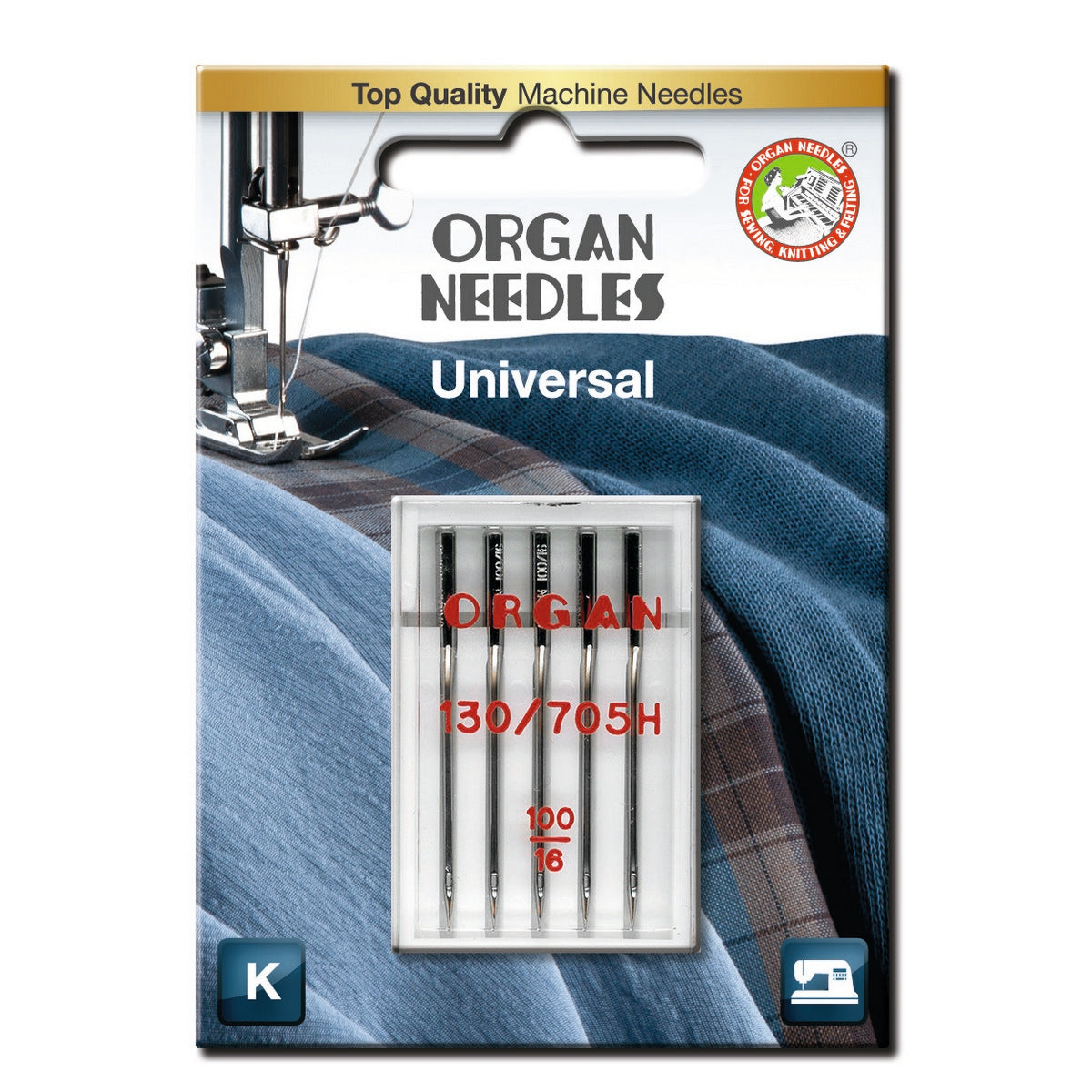„Organ Universal-Nadeln Stärke 100 in Blisterverpackung – robuste Nähmaschinennadeln für feste Stoffe wie Jeans und Canvas“