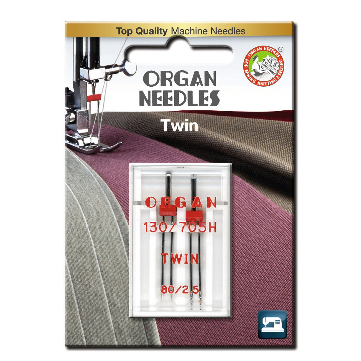 Organ Twin Nadeln Stärke 80 / 2,5 mm – Zwillingsnadeln für feine doppelte Nähte bei Jersey und Stretch, Blisterverpackung
