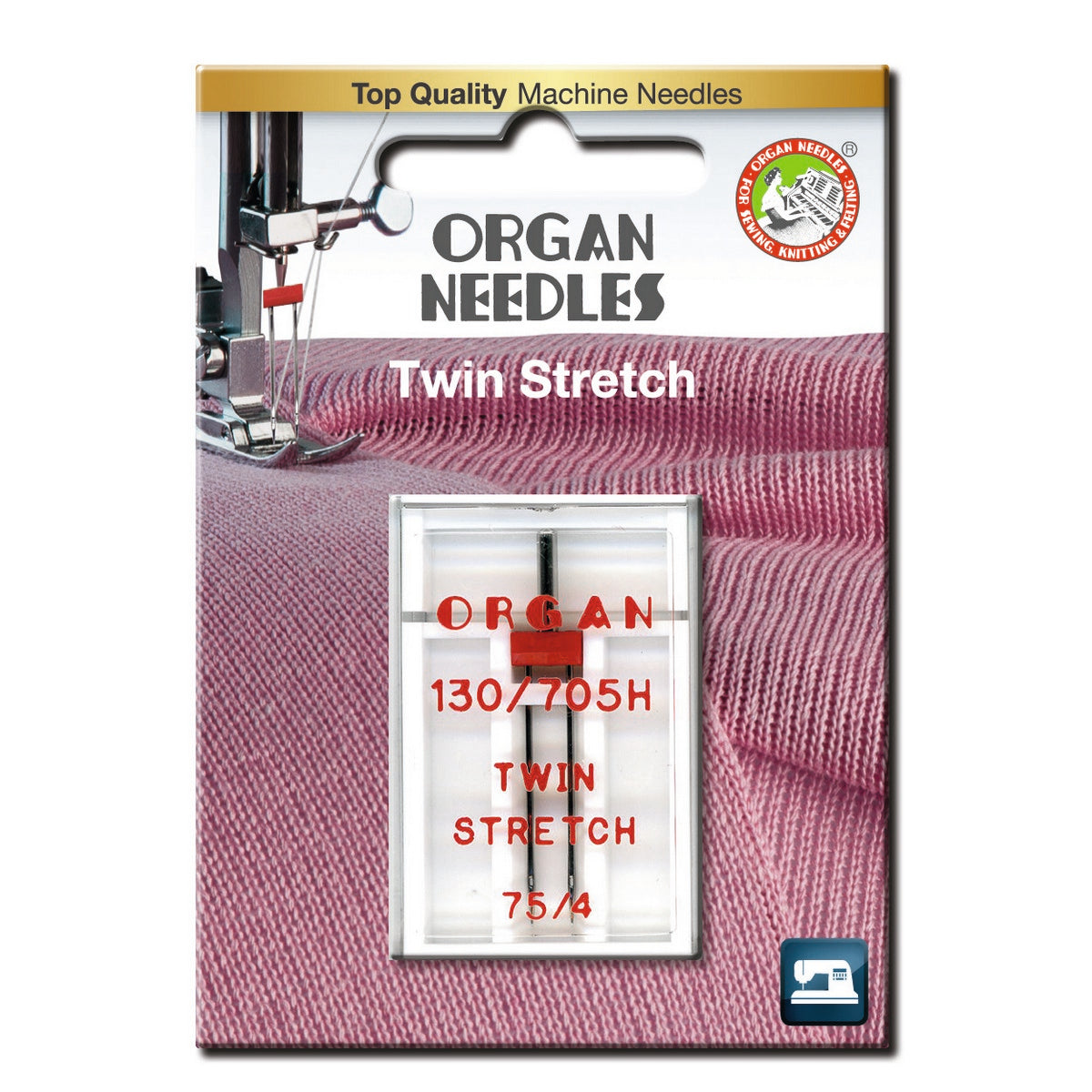 Organ Twin Stretch Zwillingsnadel 75/4,0 in Blisterverpackung für elastische Stoffe – ideal für Doppelnähte auf Jersey