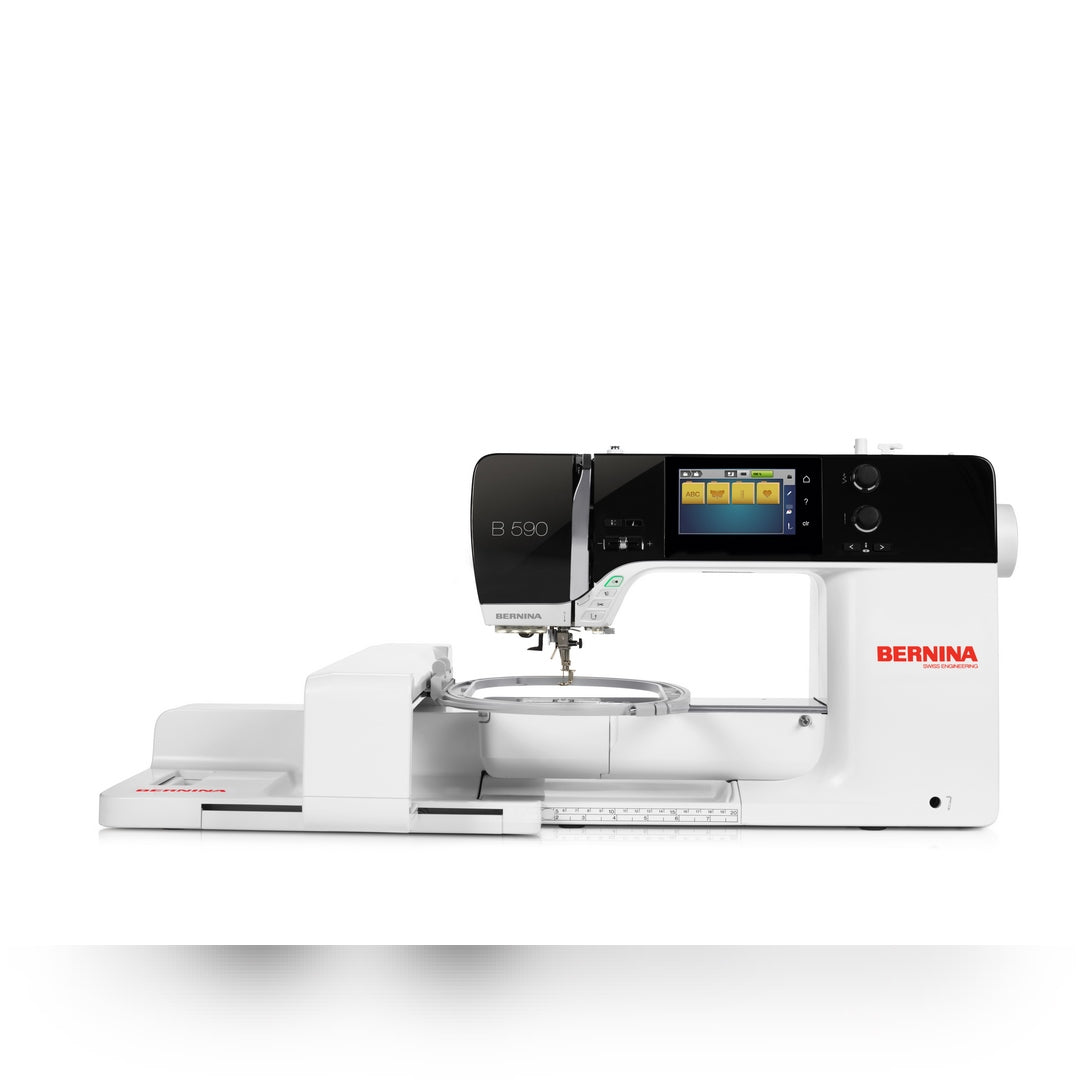 Bernina 590 Nähmaschine mit Touchscreen, automatischem Fadenabschneider und großem Nähbereich – ideal für fortgeschrittene Näher:innen und Quilter:innen.
