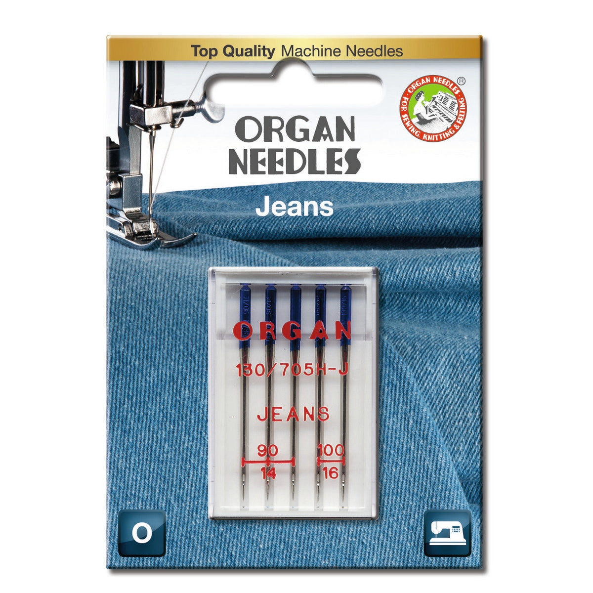 Organ Jeans Nähmaschinennadeln Stärke 90–100 – stabile Nadeln für Jeans und dicke Stoffe, Blisterverpackung