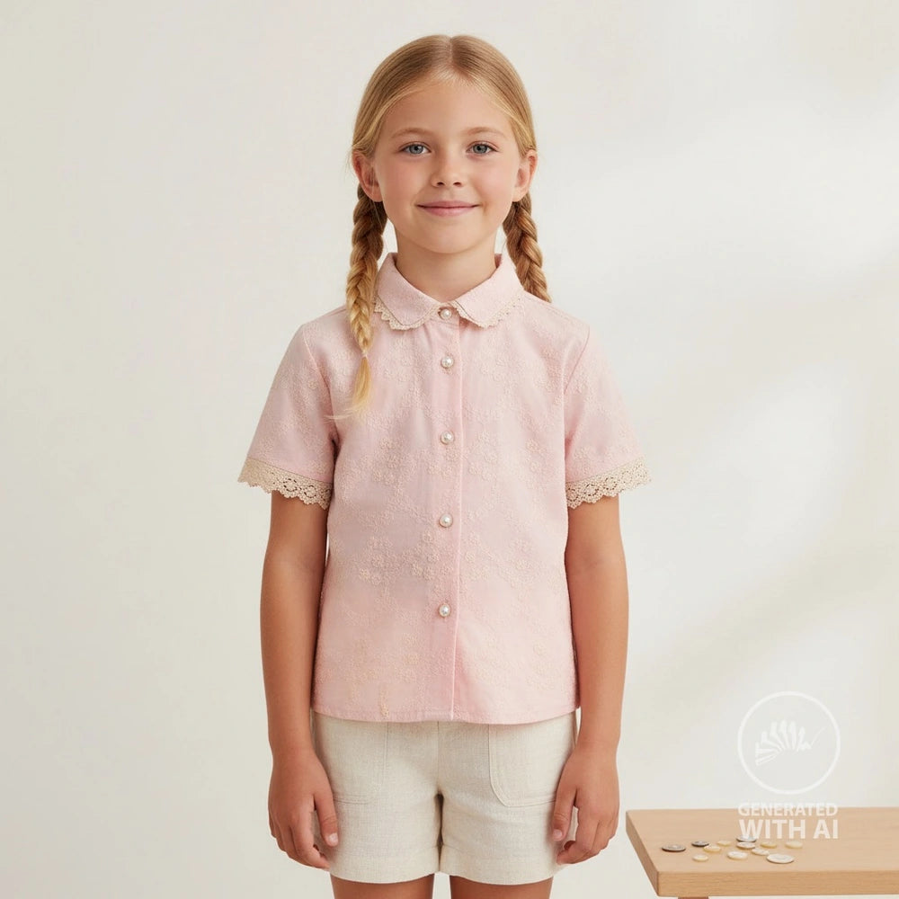 Batiststoff mit Stickerei  Farbe: rosa/weiß