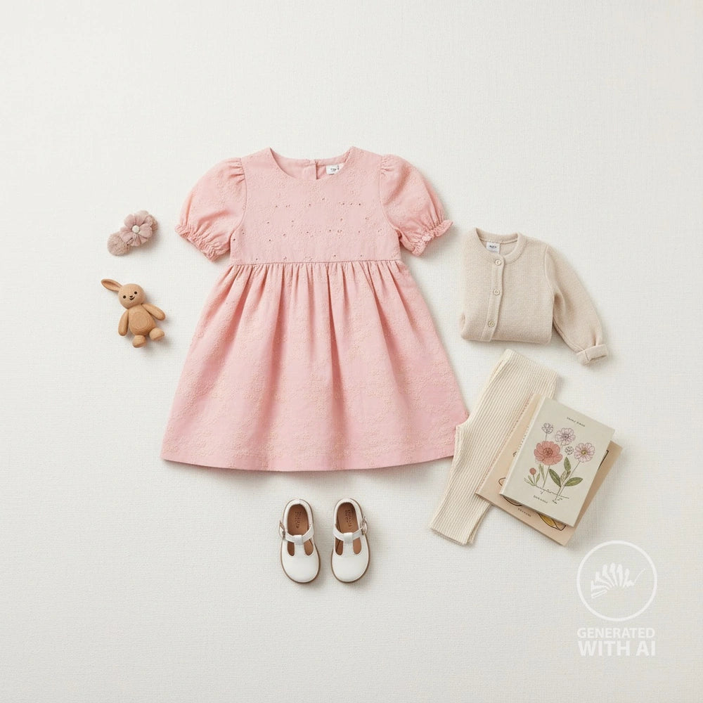 Batiststoff mit Stickerei  Farbe: rosa/weiß