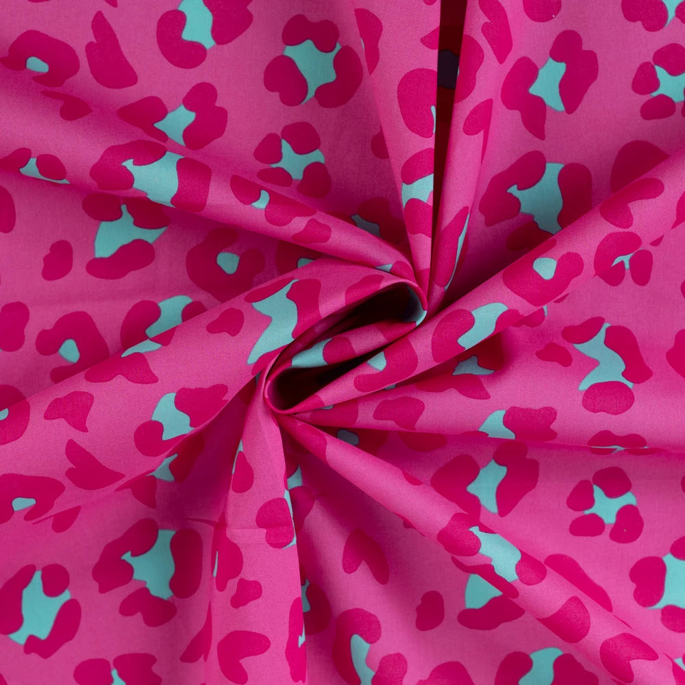 Baumwoll Voile Stoff mit Raubtier Print in Pink leicht und luftig aus 100% Baumwolle