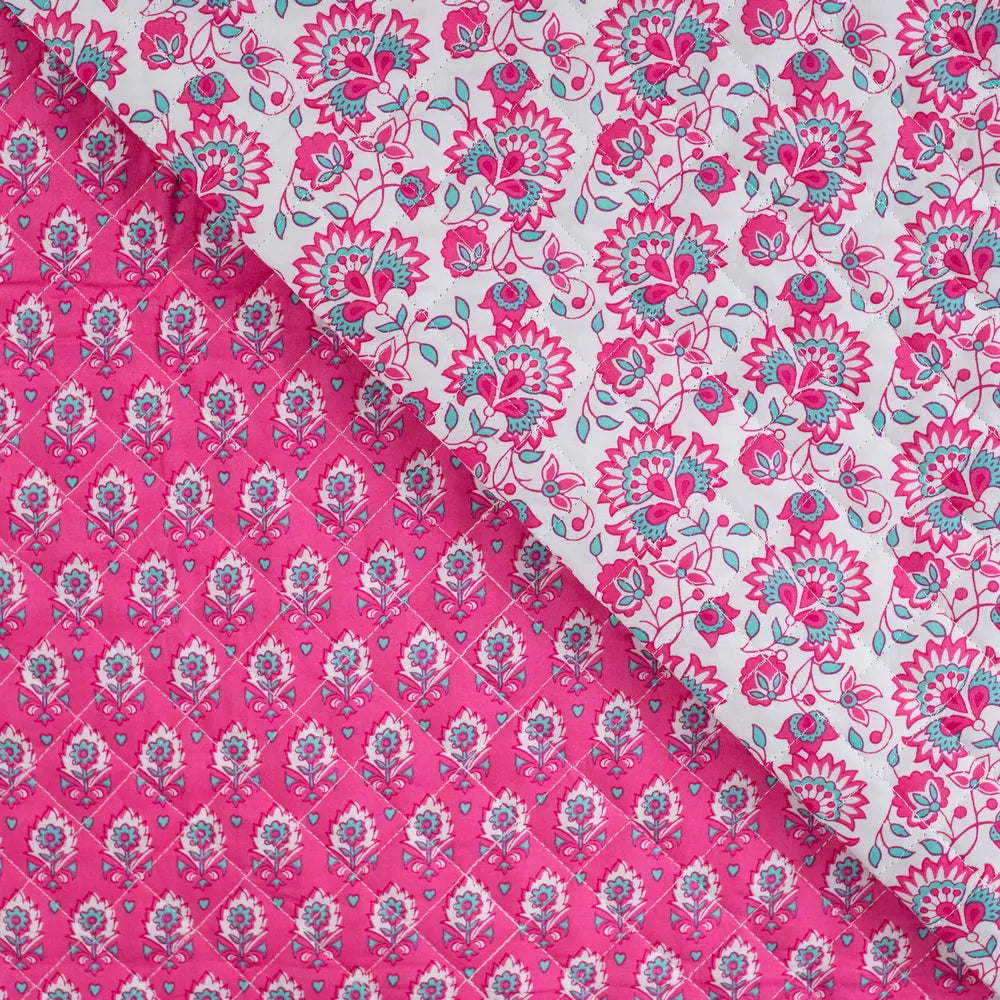 Stepper Stoff gefüttert in Weiß Pink Türkis aus 100% Baumwolle mit Steppstruktur