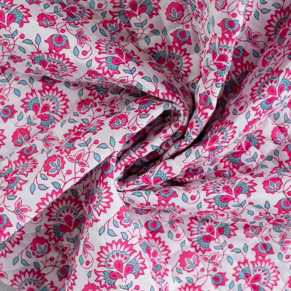 Stepper Stoff gefüttert in Weiß Pink Türkis aus 100% Baumwolle mit Steppstruktur