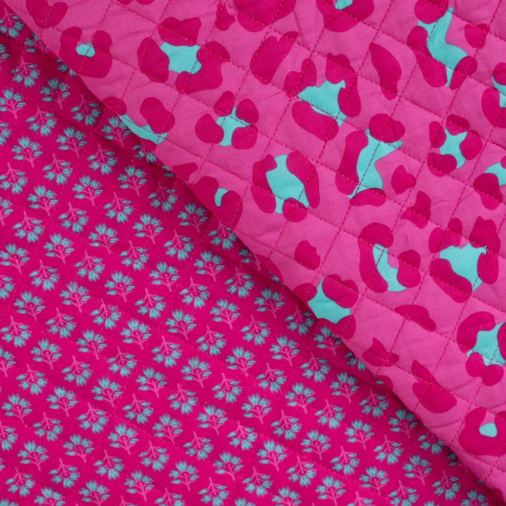 Gefütterter Stepper Raubtier Pink Türkis aus Baumwolle als Meterware