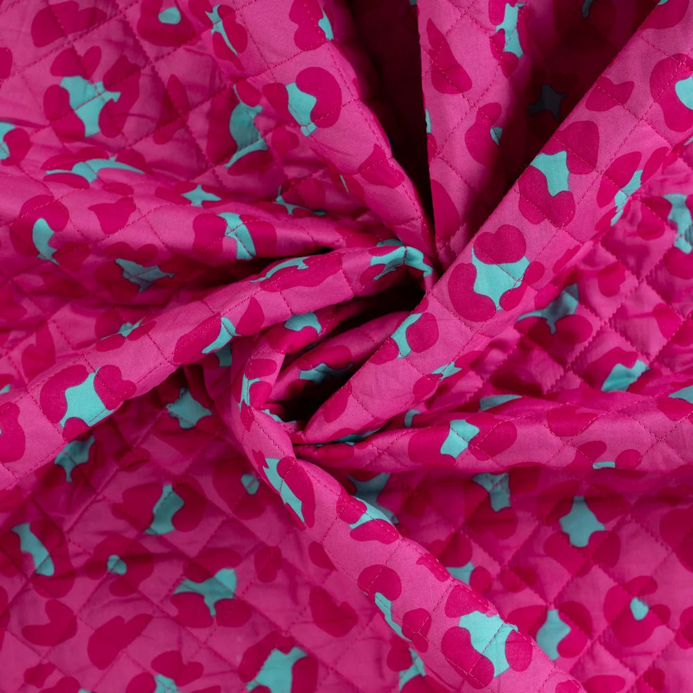 Gefütterter Stepper Raubtier Pink Türkis aus Baumwolle als Meterware
