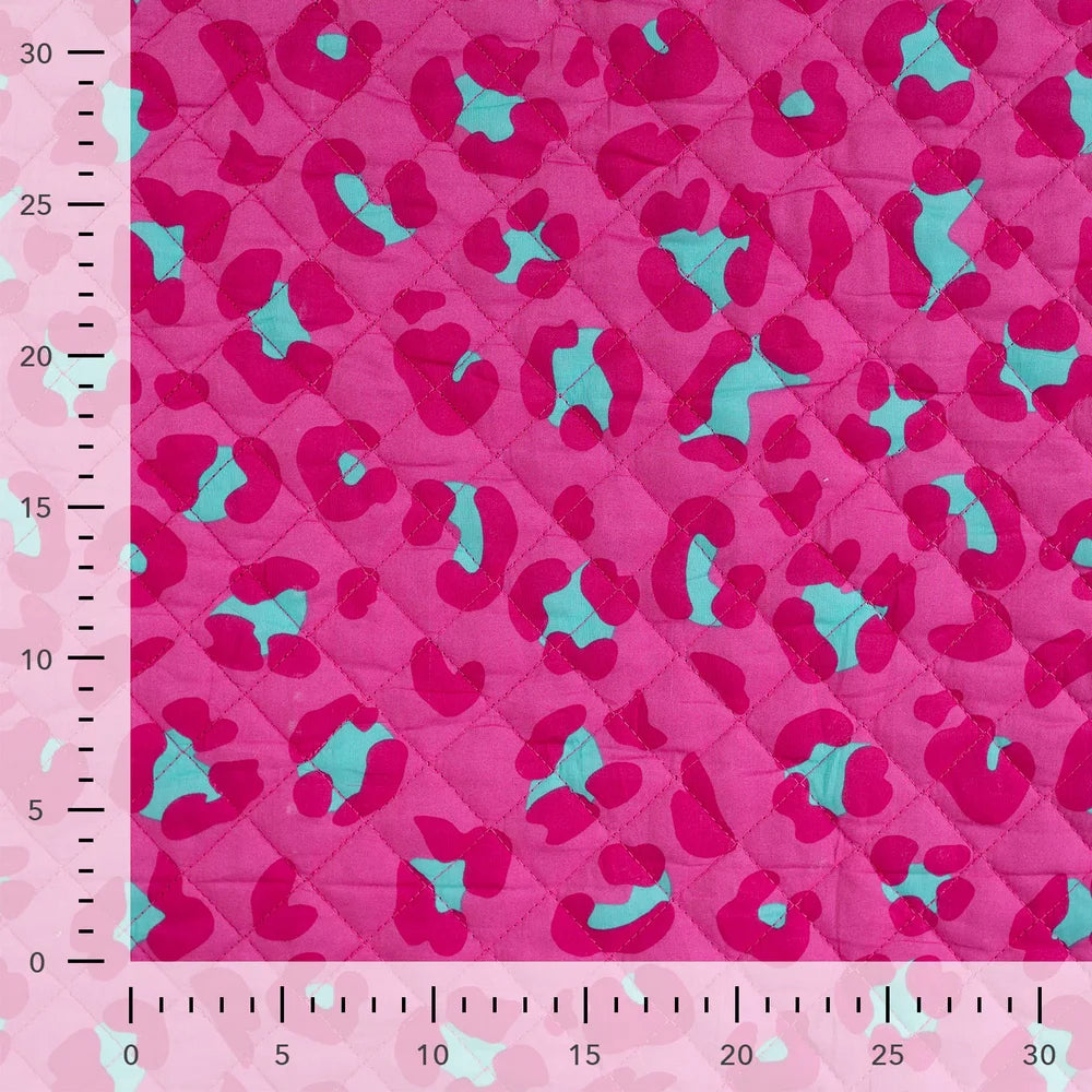 Gefütterter Stepper Raubtier Pink Türkis aus Baumwolle als Meterware
