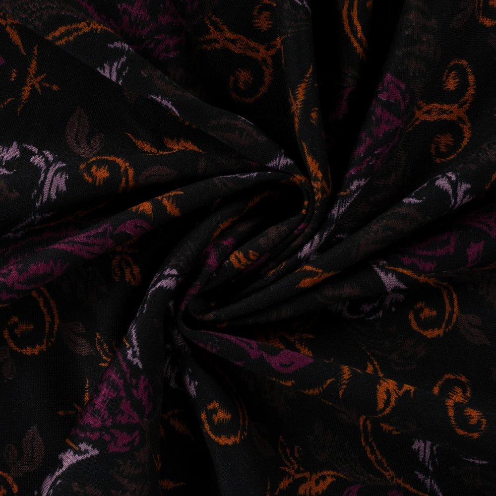Punta di Roma Stoff mit Ornamenten in Schwarz, Fuchsia, Violett und Rost