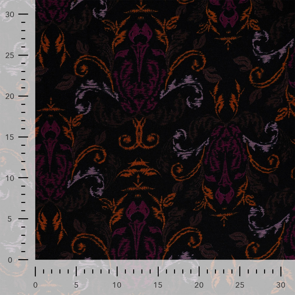 Punta di Roma Stoff mit Ornamenten in Schwarz, Fuchsia, Violett und Rost